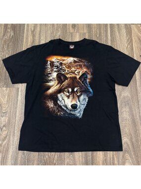 Vintage Wolf Shirt Men's XXL Black Double Sided Nature Mountain Forest